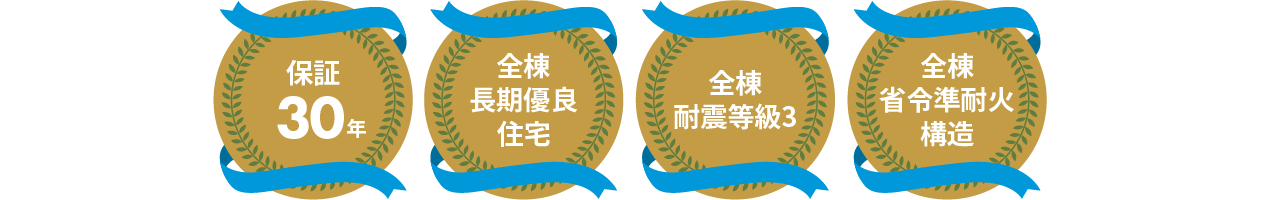 保証30年・全棟長期優良住宅・全棟耐震等級3・全棟省令準耐火構造